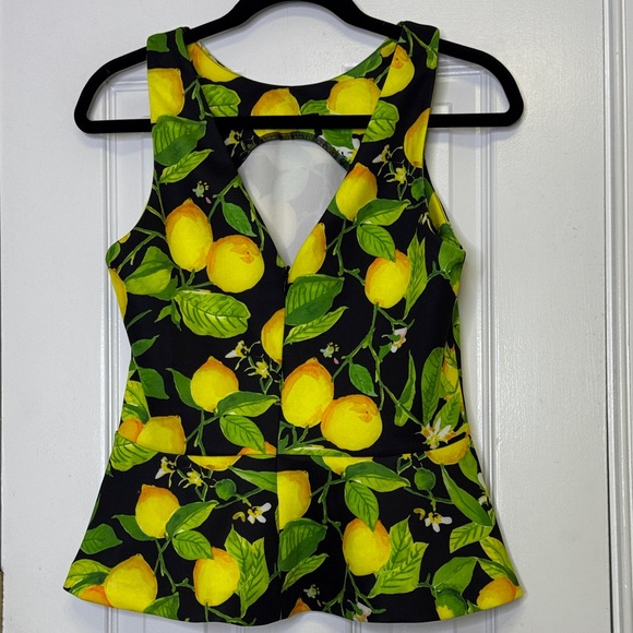 Alexia Admor Lemon Print Peplum Top Size Small Citrus Fruit Blouse - Picture 5 of 6